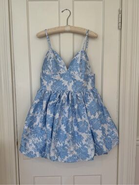 Blue & White Floral Fit-and-Flare Women's Party Dress From Portugal
